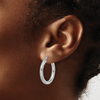 10k White Gold Diamond-cut 3mm Round Hoop Earrings