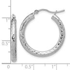 10k White Gold Diamond-cut 3mm Round Hoop Earrings