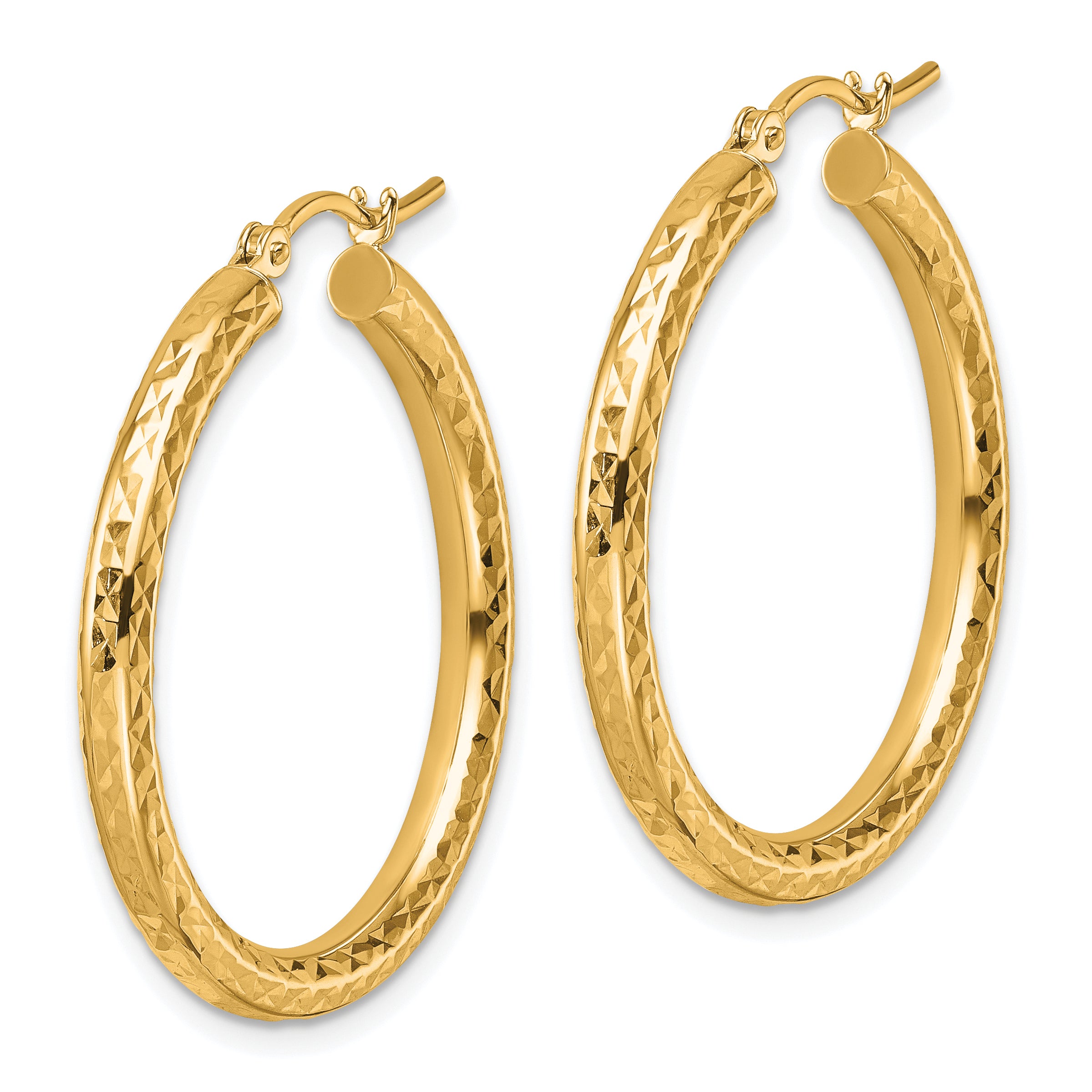 10k Diamond-cut 3mm Round Hoop Earrings Secondary image