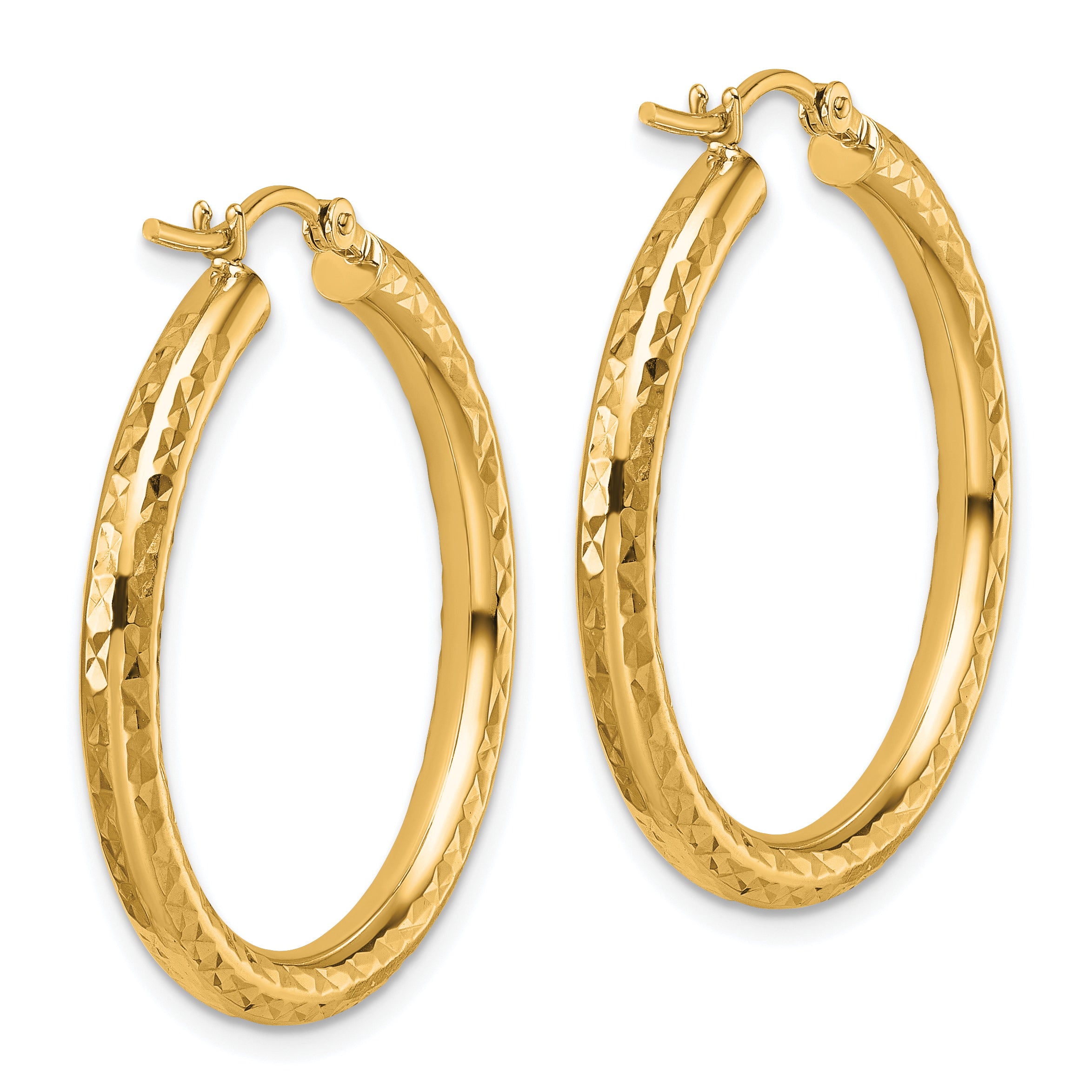 10k Diamond-cut 3mm Round Hoop Earrings