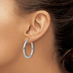 10k White Gold Diamond-cut 3mm Round Hoop Earrings