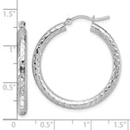 10k White Gold Diamond-cut 3mm Round Hoop Earrings