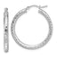 10k White Gold Diamond-cut 3mm Round Hoop Earrings