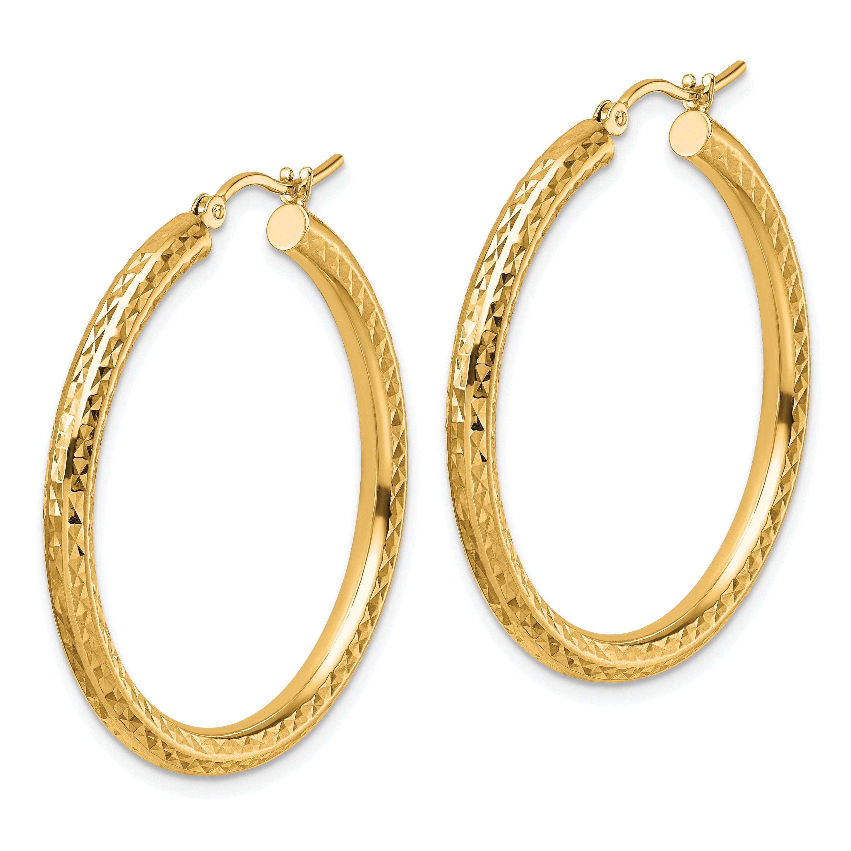 10k Diamond-cut 3mm Round Hoop Earrings Secondary image