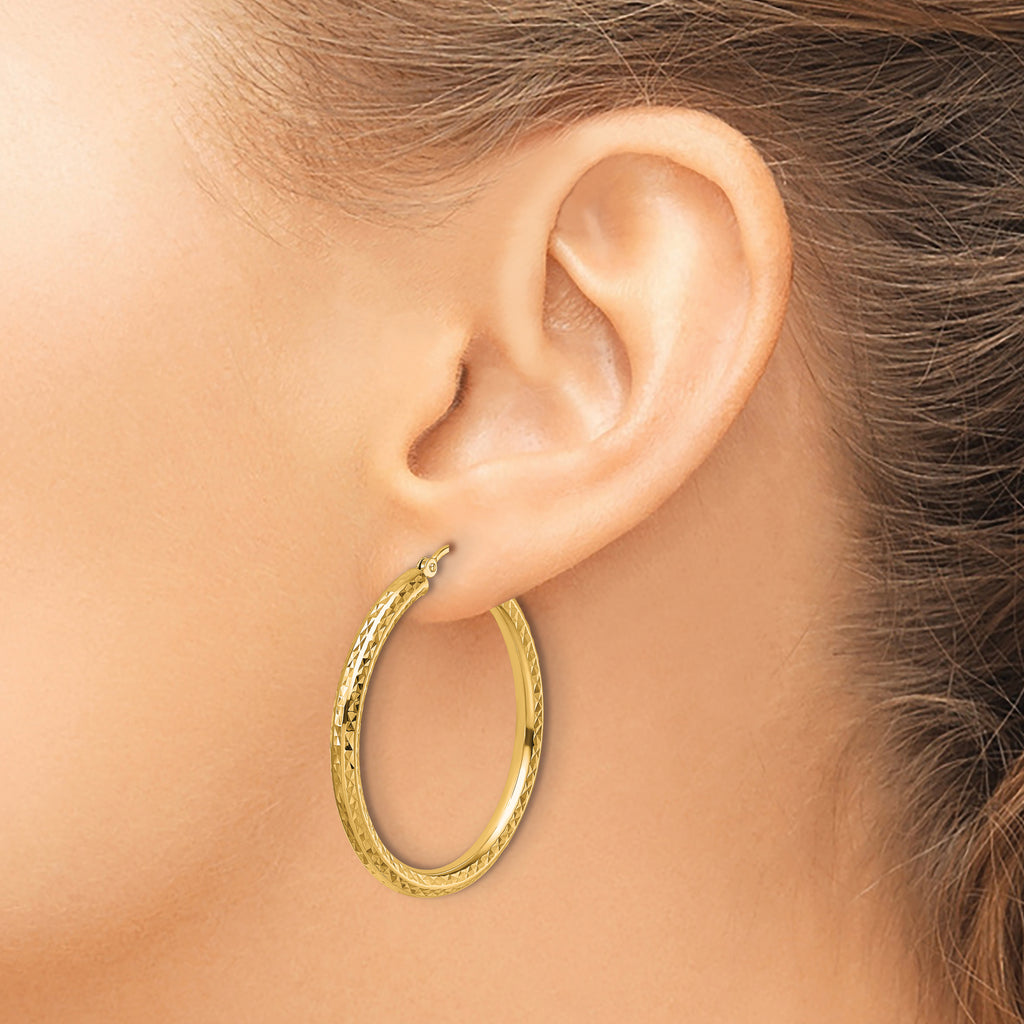 10k Diamond-cut 3mm Round Hoop Earrings
