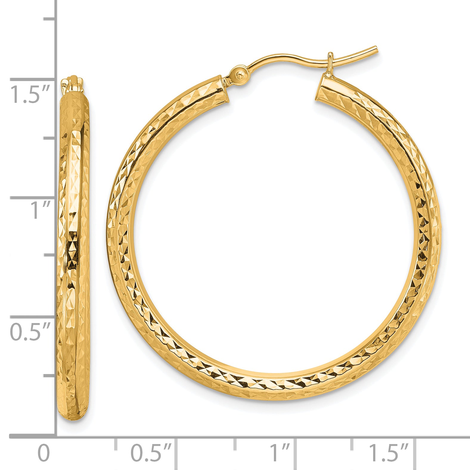 10k Diamond-cut 3mm Round Hoop Earrings