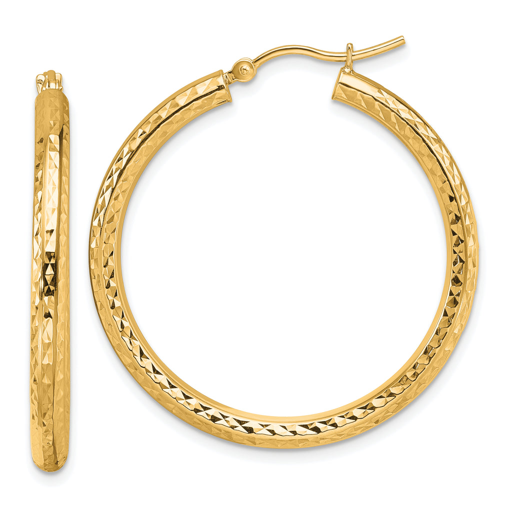 10k Diamond-cut 3mm Round Hoop Earrings