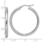 10k White Gold Diamond-cut 3mm Round Hoop Earrings