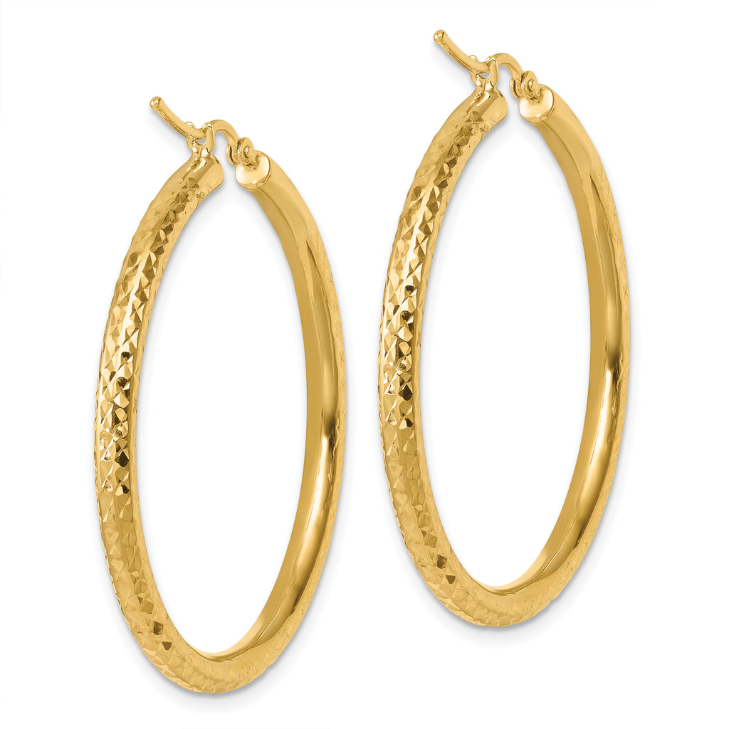 10k Diamond-cut 3mm Round Hoop Earrings