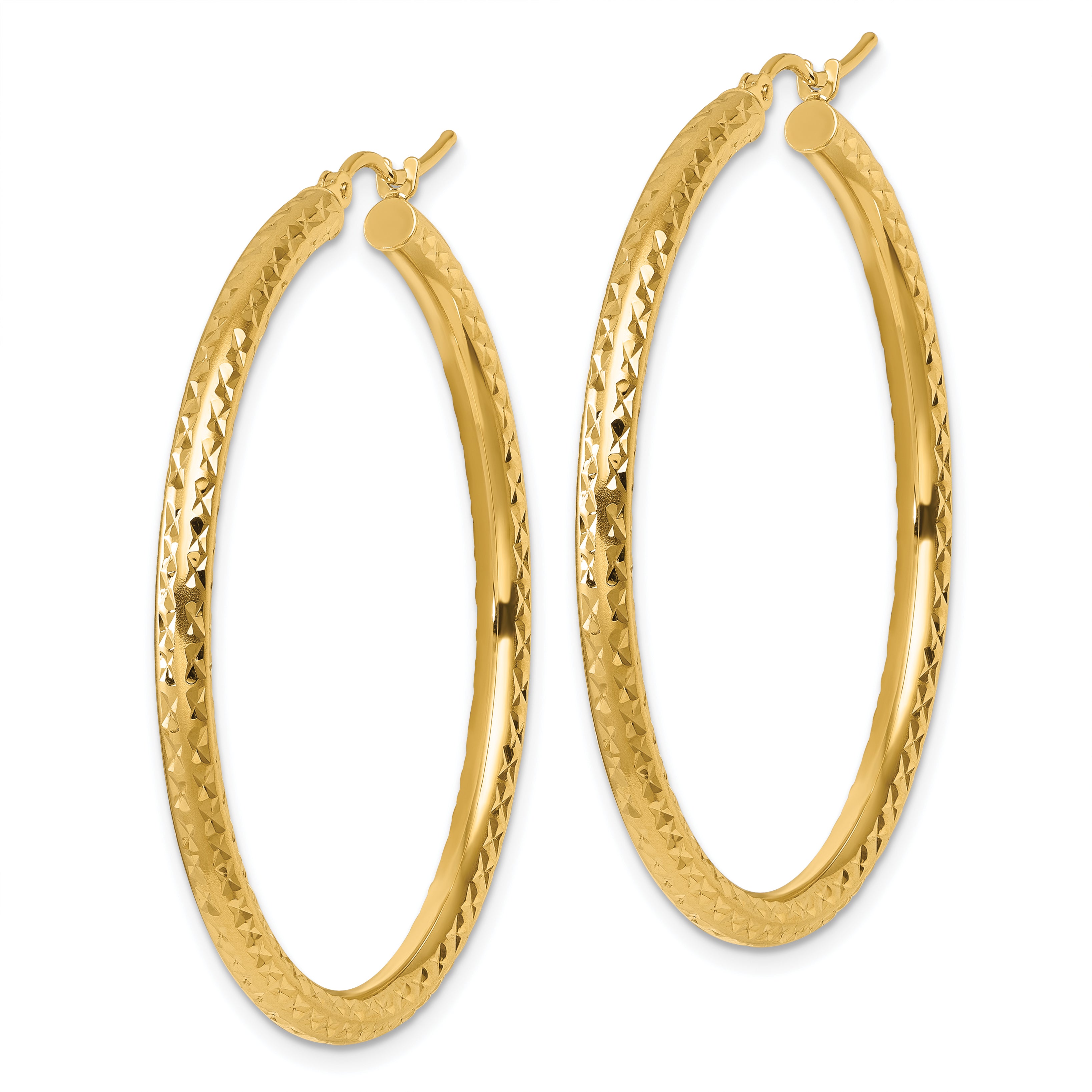 10k Diamond-cut 3mm Round Hoop Earrings Secondary image