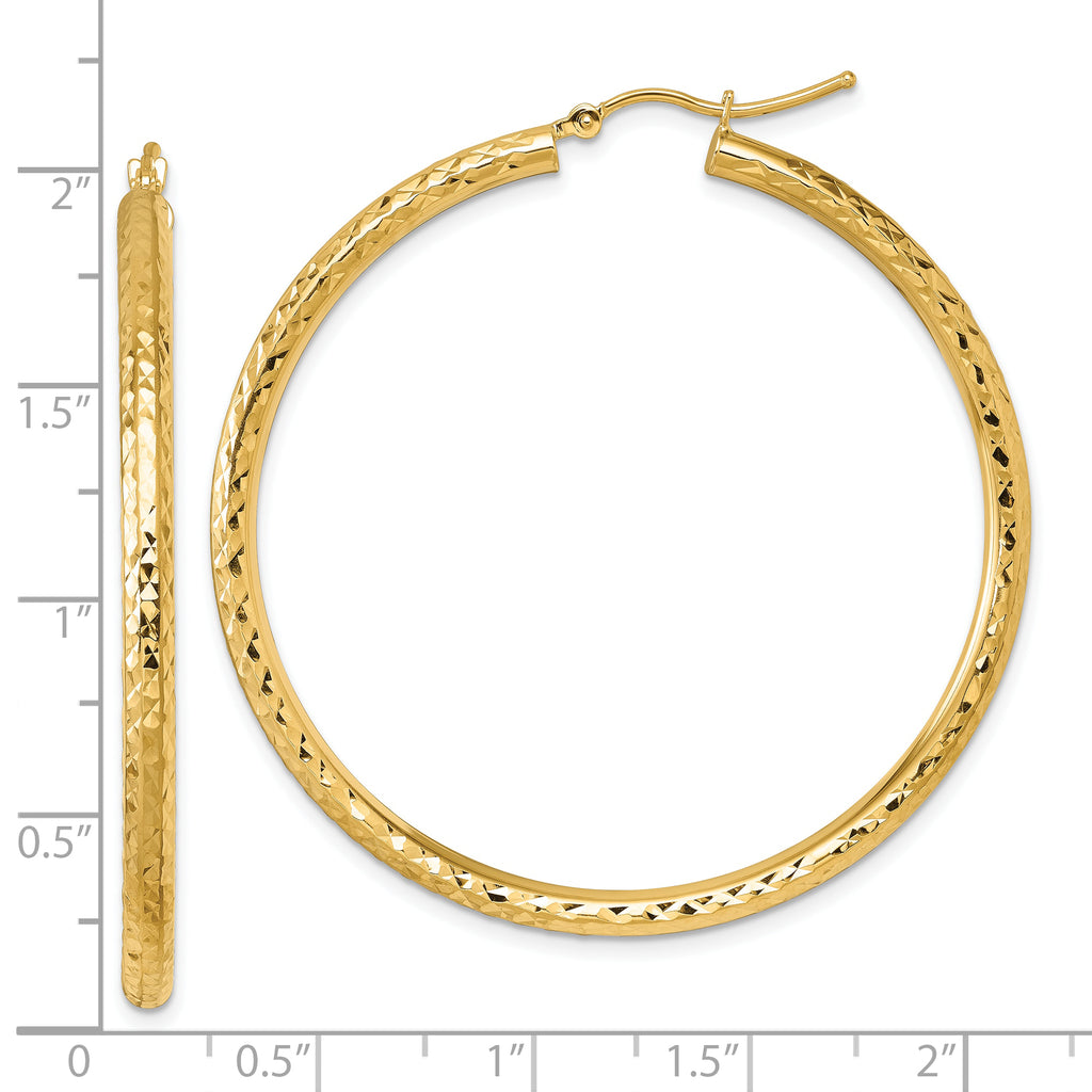 10k Diamond-cut 3mm Round Hoop Earrings