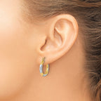 10K with Rhodium Diamond Cut 3mm Hoop Earrings