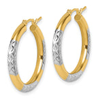 10K with Rhodium Diamond Cut 3mm Hoop Earrings