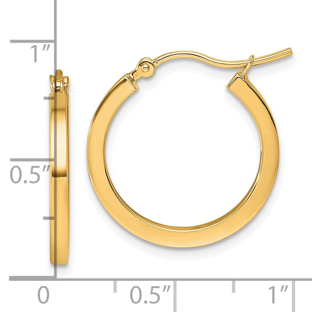 10k 2mm Square Tube Hoop Earrings