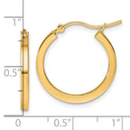 10k 2mm Square Tube Hoop Earrings