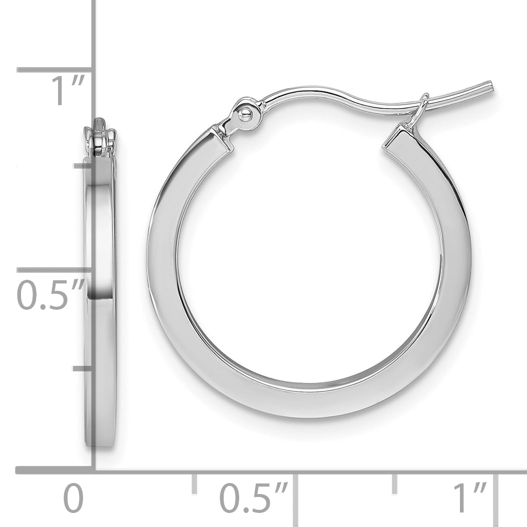 10k White Gold 2mm Square Tube Hoop Earrings