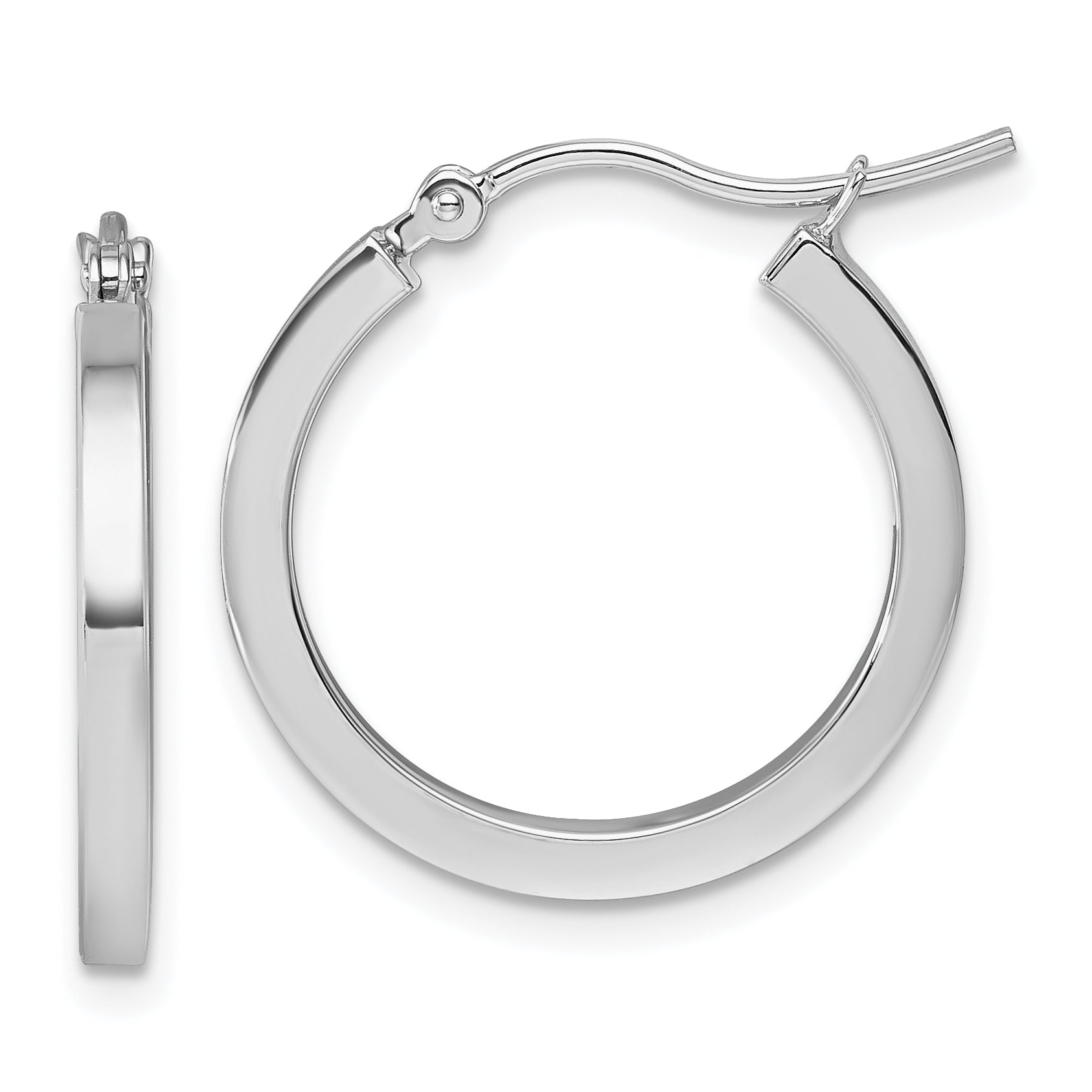 10k White Gold 2mm Square Tube Hoop Earrings