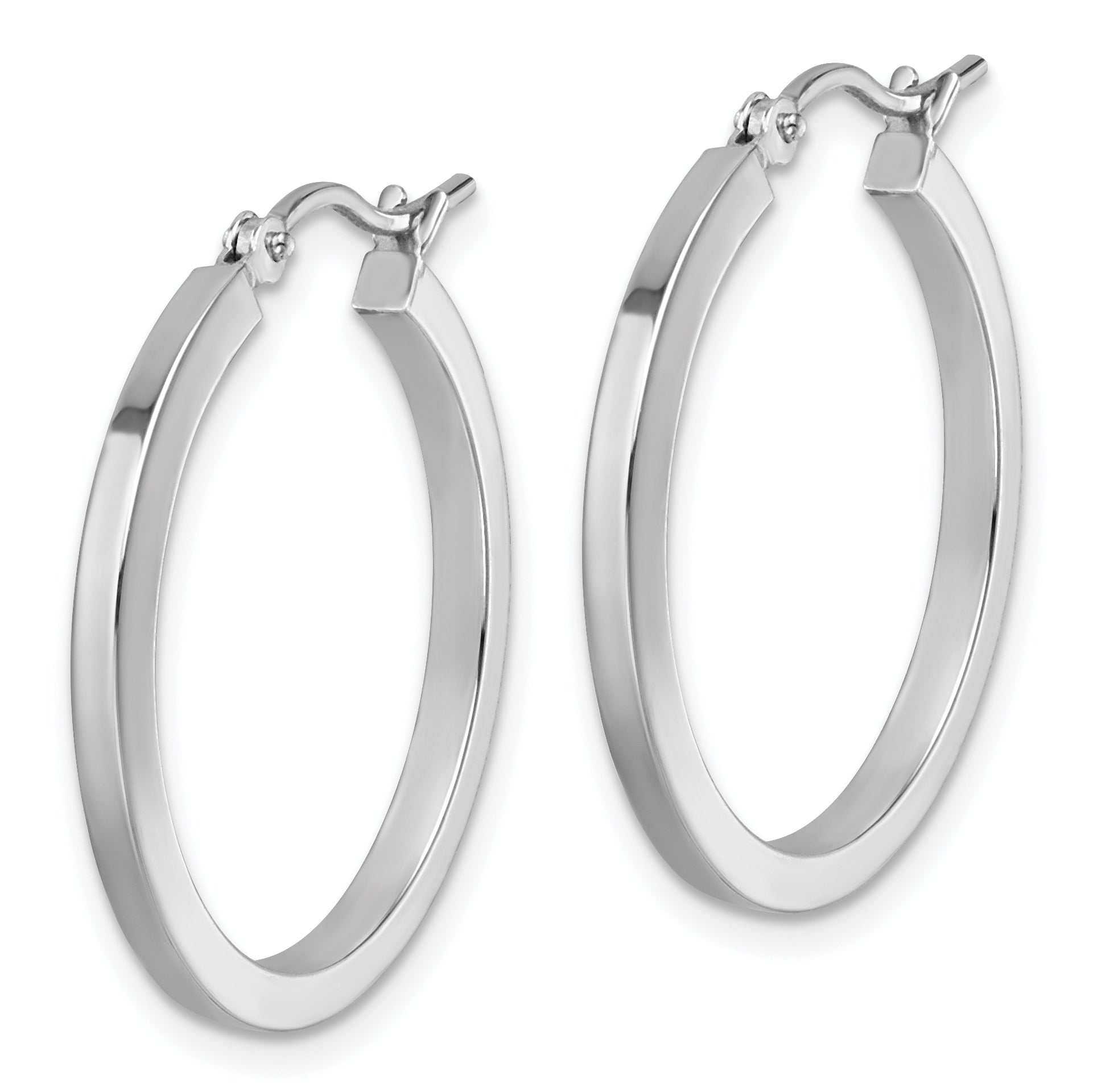 10k White Gold 2mm Square Tube Hoop Earrings