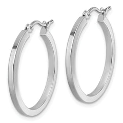 10k White Gold 2mm Square Tube Hoop Earrings