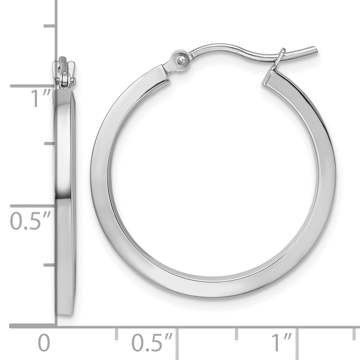 10k White Gold 2mm Square Tube Hoop Earrings