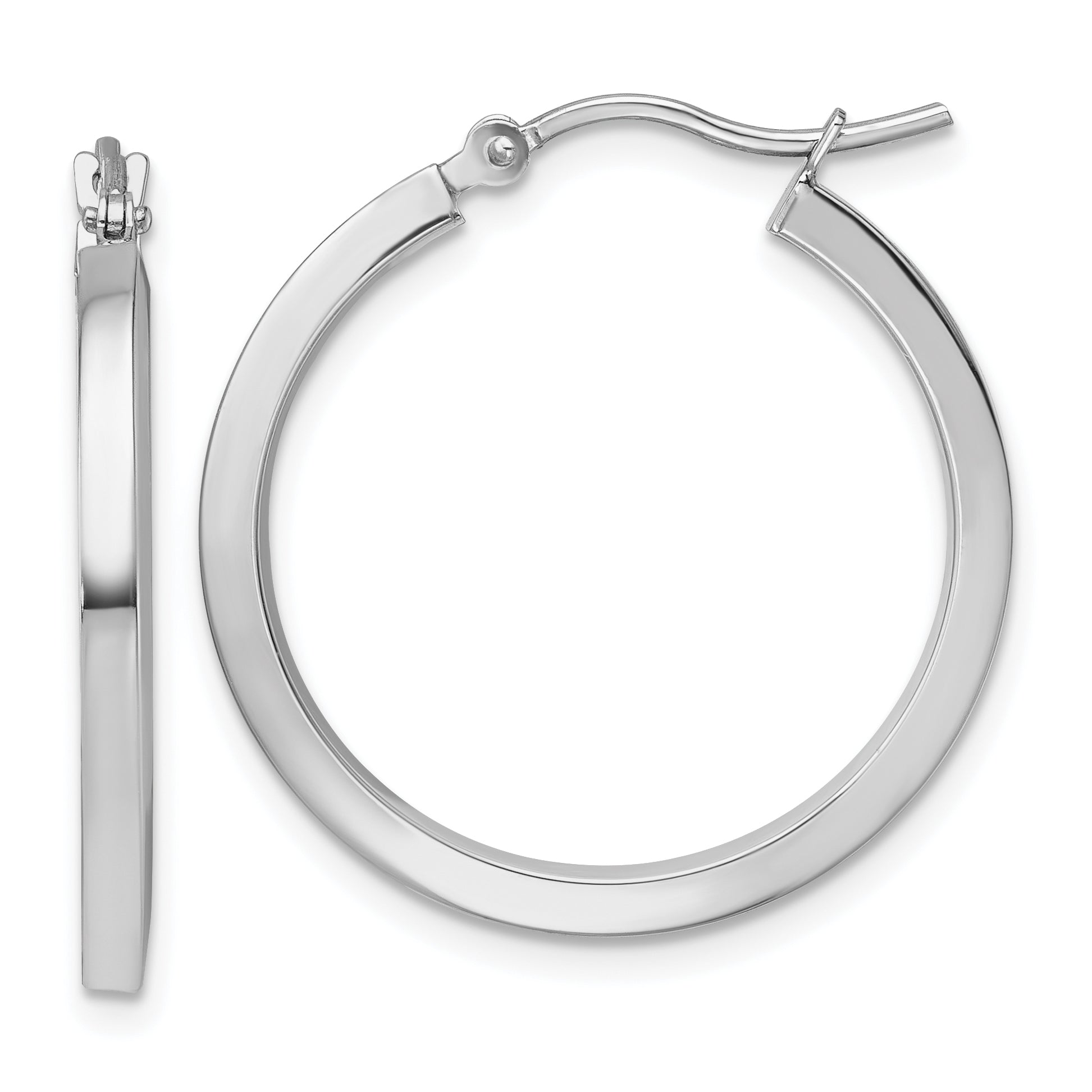 10k White Gold 2mm Square Tube Hoop Earrings