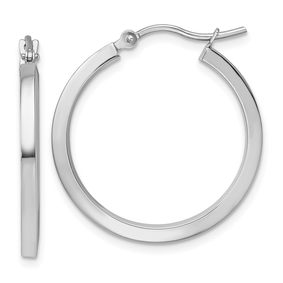 10k White Gold 2mm Square Tube Hoop Earrings