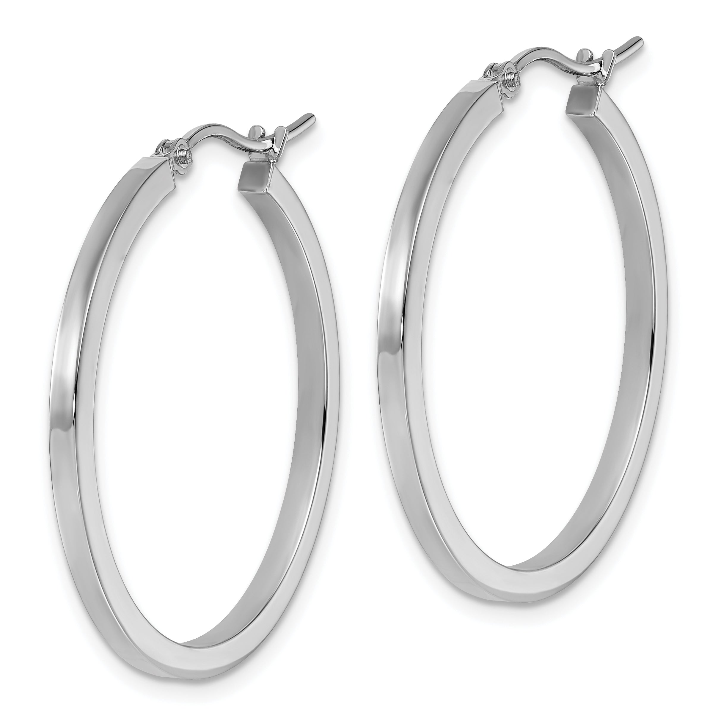 10k White Gold 2mm Square Tube Hoop Earrings