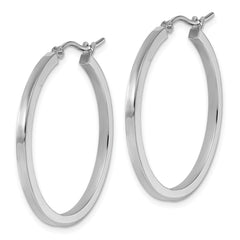 10k White Gold 2mm Square Tube Hoop Earrings
