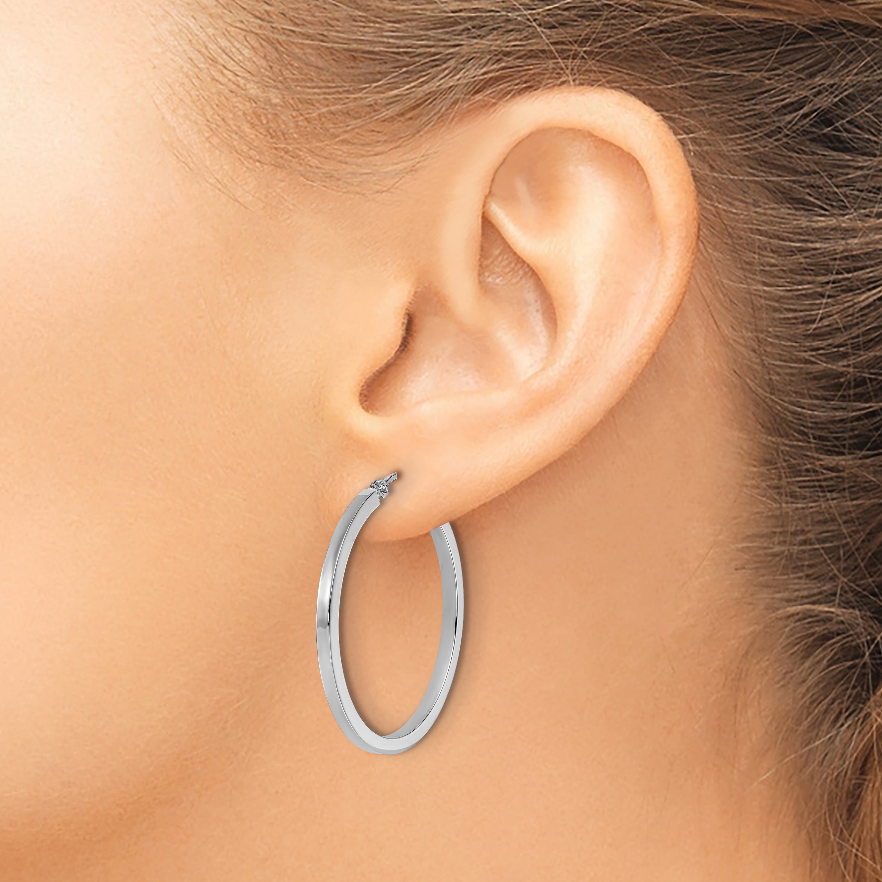 10k White Gold 2mm Square Tube Hoop Earrings