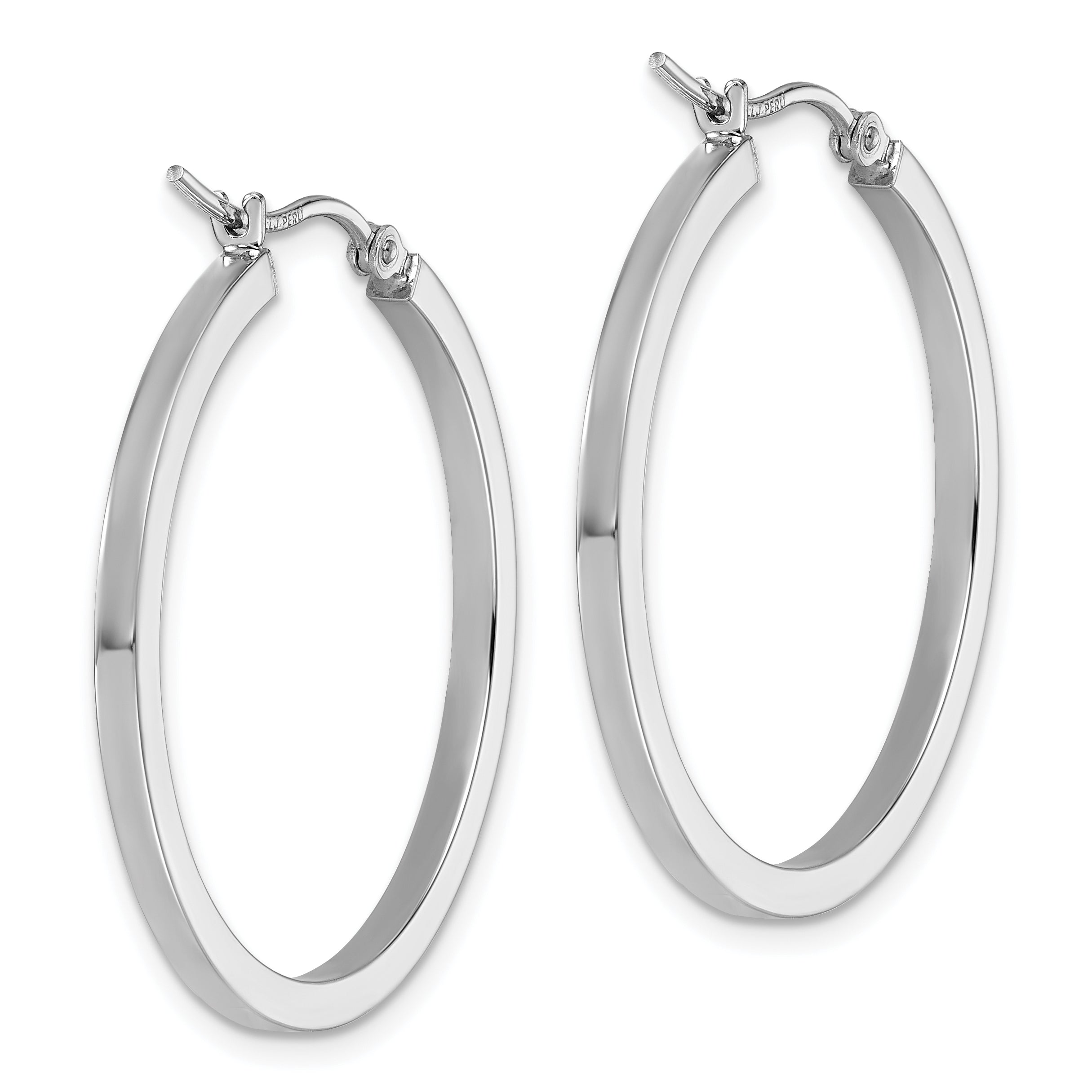 10k White Gold 2mm Square Tube Hoop Earrings