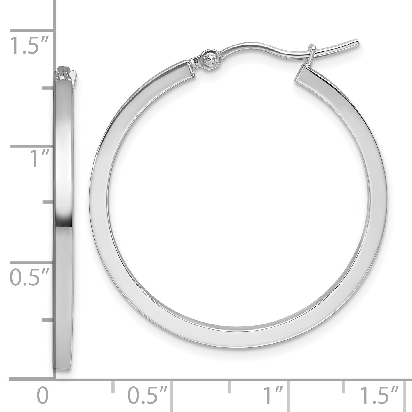 10k White Gold 2mm Square Tube Hoop Earrings