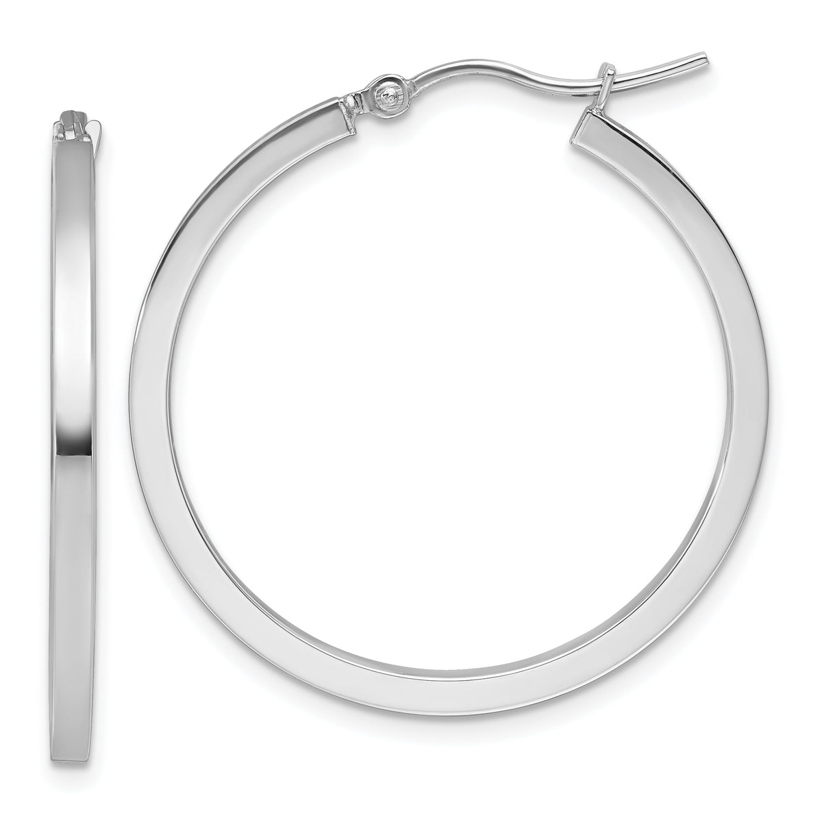 10k White Gold 2mm Square Tube Hoop Earrings