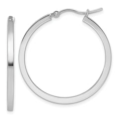 10k White Gold 2mm Square Tube Hoop Earrings