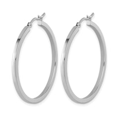 10k White Gold 2mm Square Tube Hoop Earrings