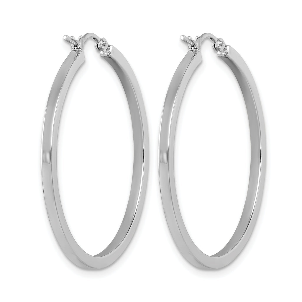 10k White Gold 2mm Square Tube Hoop Earrings