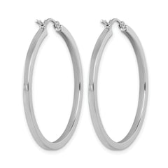 10k White Gold 2mm Square Tube Hoop Earrings