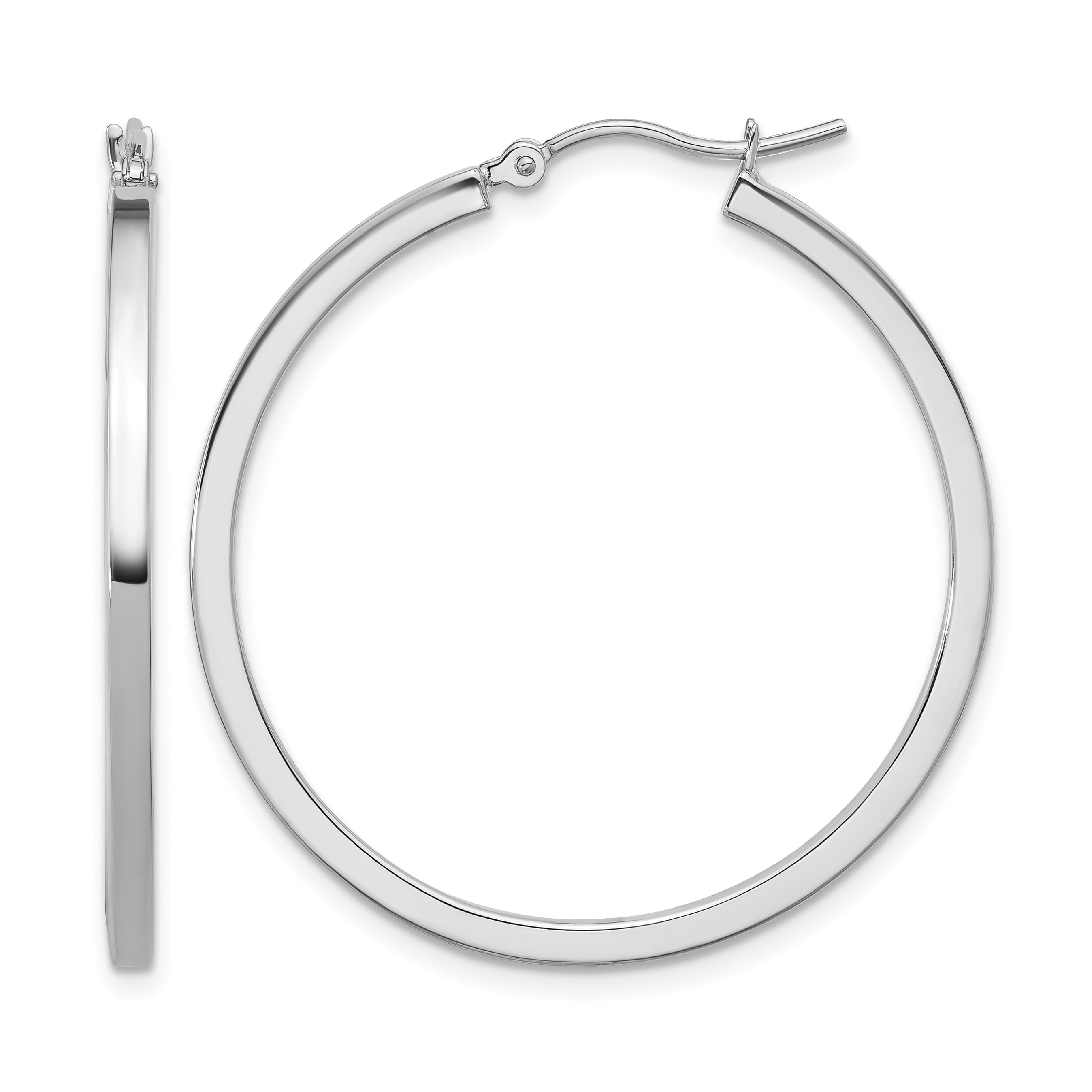 10k White Gold 2mm Square Tube Hoop Earrings Main image