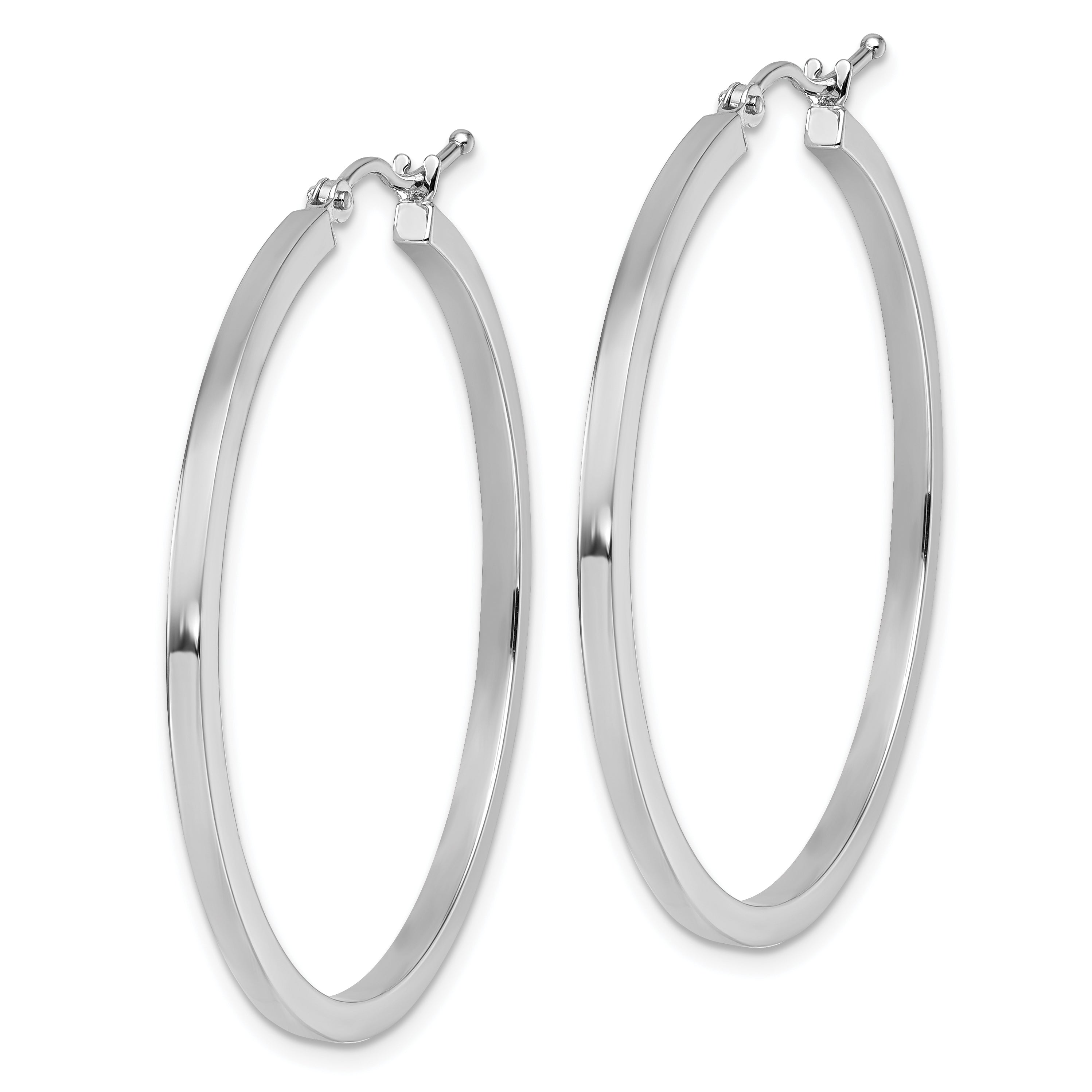 10k White Gold 2mm Square Tube Hoop Earrings