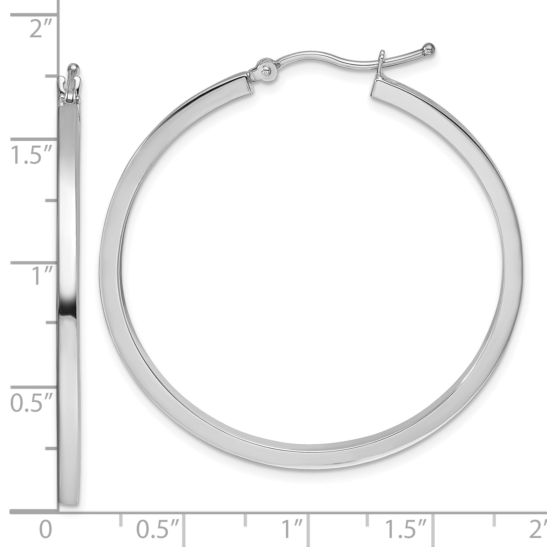 10k White Gold 2mm Square Tube Hoop Earrings