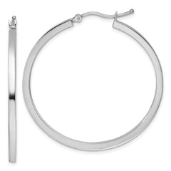 10k White Gold 2mm Square Tube Hoop Earrings