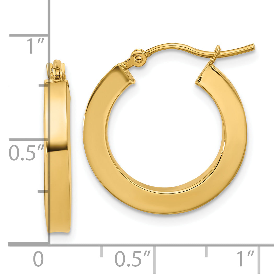 10k 3mm Polished Square Hoop Earrings