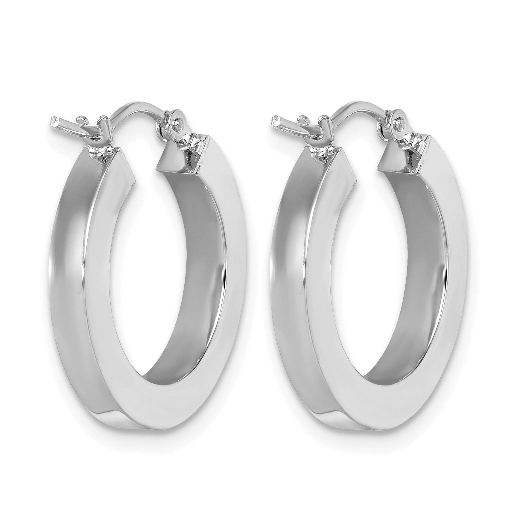 10k White Gold 3mm Polished Square Tube Hoop Earrings