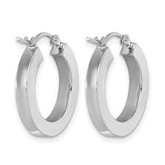 10k White Gold 3mm Polished Square Tube Hoop Earrings