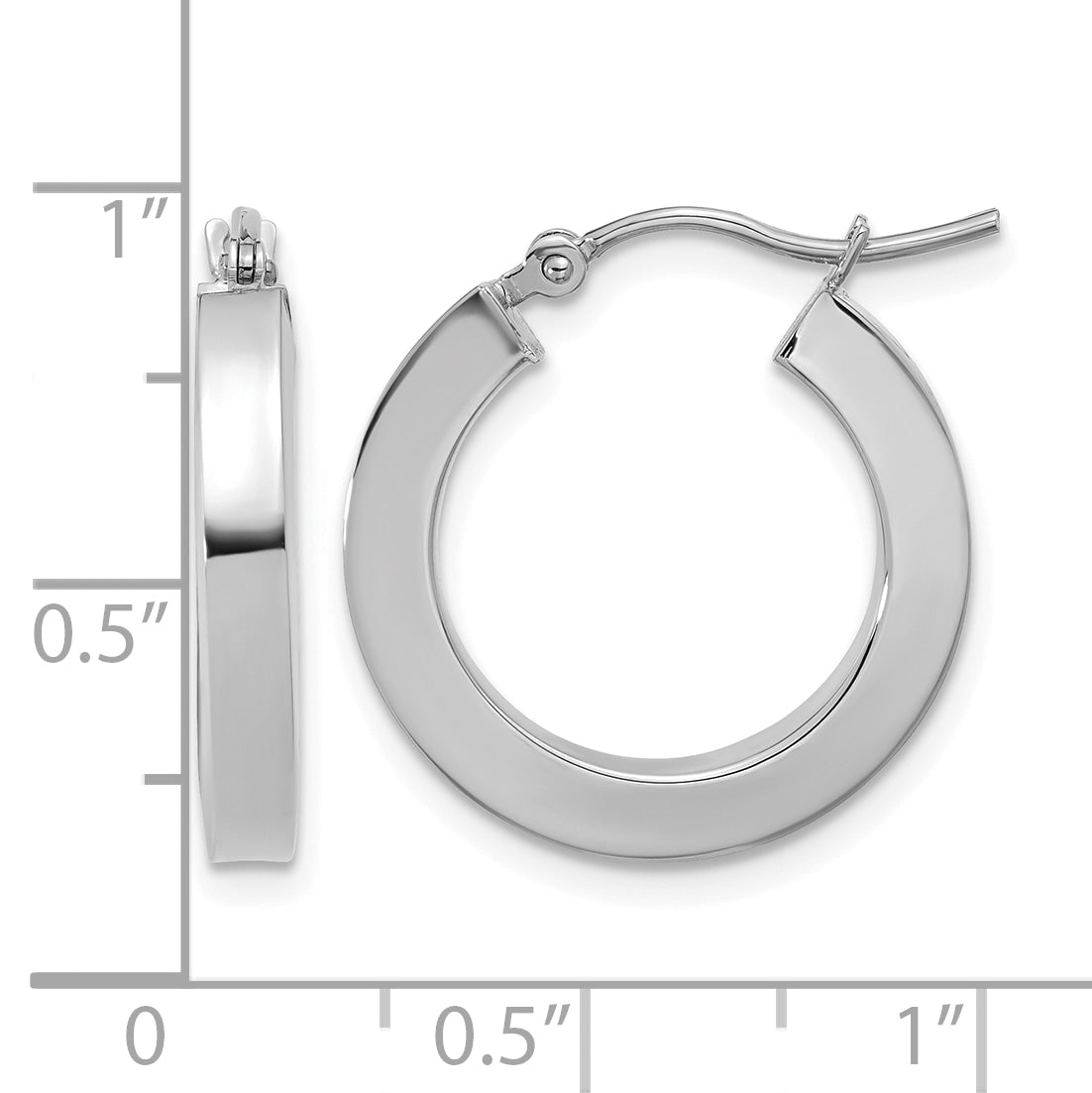 10k White Gold 3mm Polished Square Tube Hoop Earrings