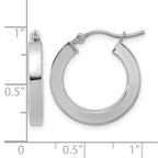 10k White Gold 3mm Polished Square Tube Hoop Earrings