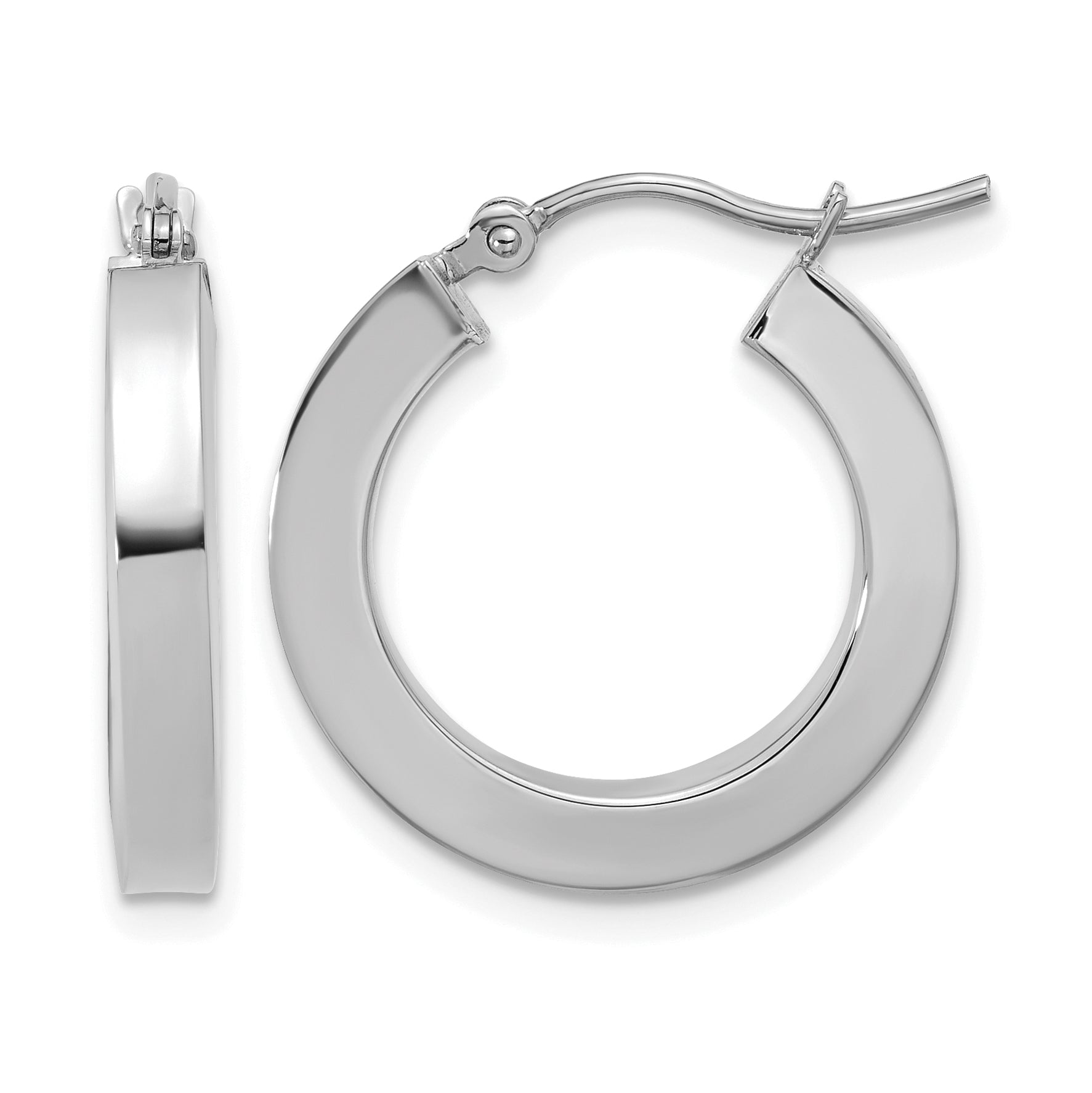 10k White Gold 3mm Polished Square Tube Hoop Earrings