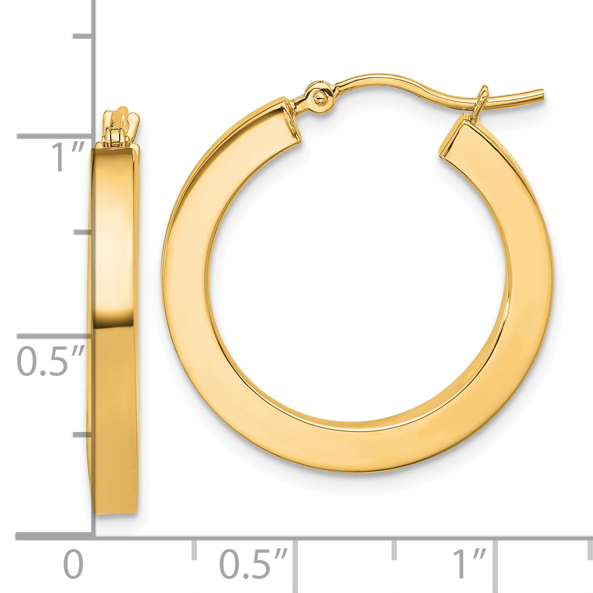 10k 3mm Polished Square Hoop Earrings
