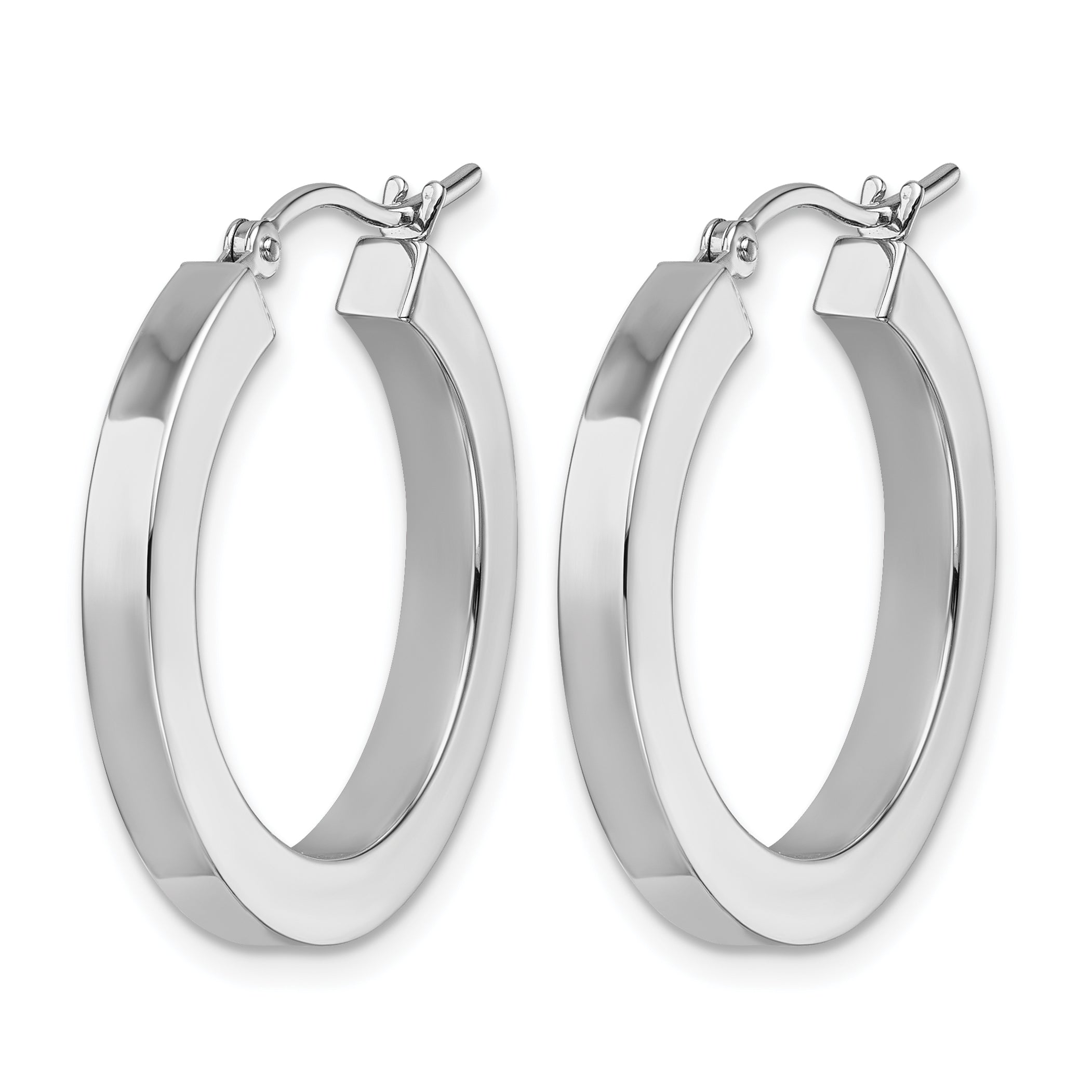 10k White Gold 3mm Polished Square Tube Hoop Earrings