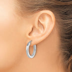 10k White Gold 3mm Polished Square Tube Hoop Earrings