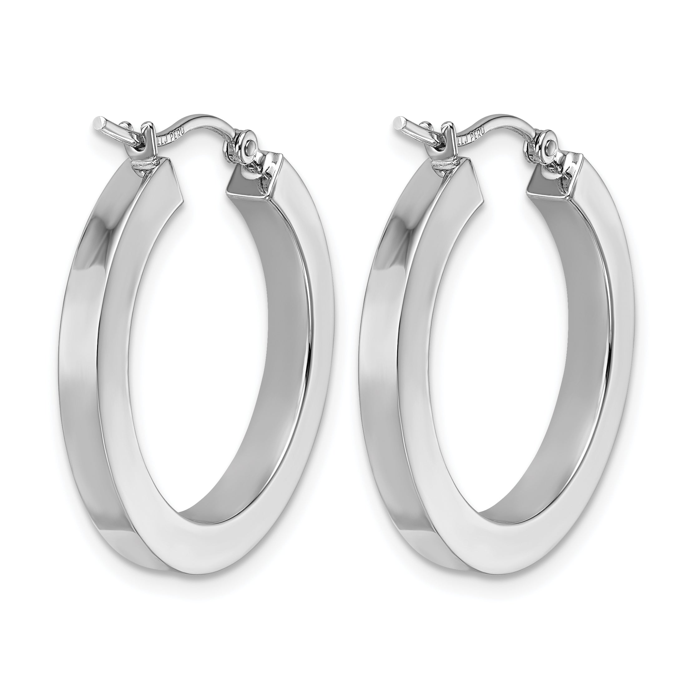 10k White Gold 3mm Polished Square Tube Hoop Earrings